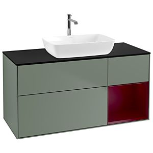Villeroy et Boch Finion Villeroy et Boch G832HBGM 120cm, plaque de recouvrement noire mate, Emotion, étagères en laque matte Peony , Olive Matt Lacquer