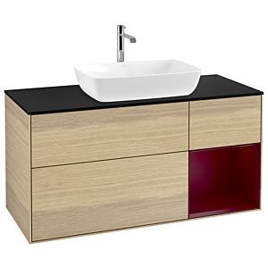 Villeroy und Boch Finion Waschtischunterschrank G832HBPC 120cm, Abdeckplatte black matt, Emotion, Regale Peony matt lacquer, Oak Veneer