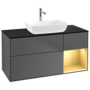 Villeroy und Boch Finion Waschtischunterschrank G832HFGK 120cm, Abdeckplatte black matt, Emotion, Regale Gold matt lacquer, Anthracite matt