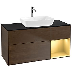 Villeroy and Boch Finion Villeroy and Boch Finion G832HFGN 120cm, cover plate black matt, Emotion, shelves gold matt lacquer, walnut veneer