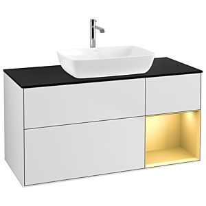 Villeroy und Boch Finion Waschtischunterschrank G832HFMT 120cm, Abdeckplatte black matt, Emotion, Regale Gold matt lacquer, White matt lacquer
