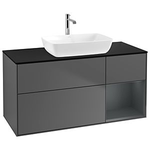 Villeroy und Boch Finion Waschtischunterschrank G832HGGK 120cm, Abdeckplatte black matt, Emotion, Regale Midnight matt lacquer, Anthracite matt