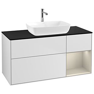 Villeroy und Boch Finion Waschtischunterschrank G832HHMT 120cm, Abdeckplatte black matt, Emotion, Regale sand matt lacquer, White matt lacquer