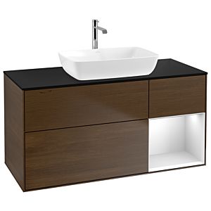 Villeroy and Boch Finion Villeroy and Boch Finion G832MTGN 120cm, cover plate black matt, Emotion, shelves white matt lacquer, walnut veneer