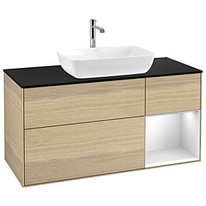 Villeroy et Boch Finion Villeroy et Boch G832MTPC 120cm, plaque de finition noir mat, Emotion, étagères laqué blanc mat, Oak Veneer