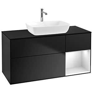 Villeroy und Boch Finion Waschtischunterschrank G832MTPD 120cm, Abdeckplatte black matt, Emotion, Regale White matt lacquer, Black matt lacquer
