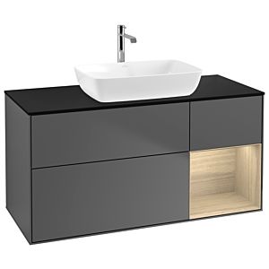 Villeroy und Boch Finion Waschtischunterschrank G832PCGK 120cm, Abdeckplatte black matt, Emotion, Regale Oak Veneer, Anthracite matt