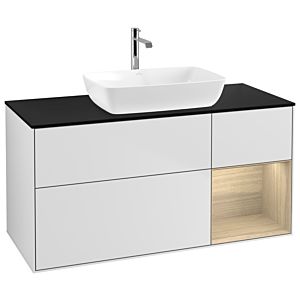 Villeroy und Boch Finion Waschtischunterschrank G832PCMT 120cm, Abdeckplatte black matt, Emotion, Regale Oak Veneer, White matt lacquer