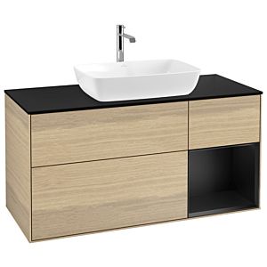 Villeroy und Boch Finion Waschtischunterschrank G832PDPC 120cm, Abdeckplatte black matt, Emotion, Regale Black matt lacquer, Oak Veneer