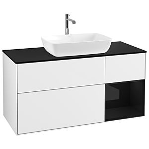 Villeroy und Boch Finion Waschtischunterschrank G832PHGF 120cm, Abdeckplatte black matt, Emotion, Regale Glossy black lacquer, Glossy white lacquer