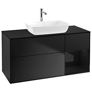 Villeroy und Boch Finion Waschtischunterschrank G832PHPD 120cm, Abdeckplatte black matt, Emotion, Regale Glossy black lacquer, Black matt lacquer