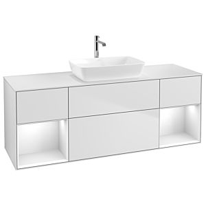 Villeroy und Boch Finion Waschtischunterschrank G861GFMT 160cm, Abdeckplatte white matt, Emotion, Regale Glossy white lacquer, White matt lacquer