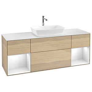 Villeroy et Boch Finion Villeroy et Boch G861GFPC 160cm, plaque de recouvrement blanc mat, Emotion, étagères Laque blanche brillante, Oak Veneer