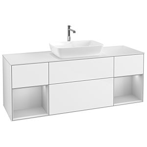 Villeroy und Boch Finion Waschtischunterschrank G861GJGF 160cm, Abdeckplatte white matt, Emotion, Regale Light grey matt lacquer, Glossy white lacquer