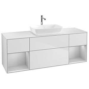 Villeroy und Boch Finion Waschtischunterschrank G861GJMT 160cm, Abdeckplatte white matt, Emotion, Regale Light grey matt lacquer, White matt lacquer