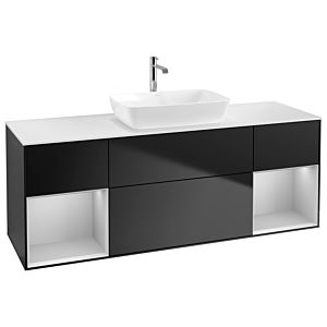 Villeroy und Boch Finion Waschtischunterschrank G861GJPD 160cm, Abdeckplatte white matt, Emotion, Regale Light grey matt lacquer, Black matt lacquer