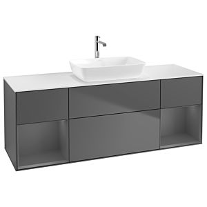 Villeroy und Boch Finion Waschtischunterschrank G861GKGK 160cm, Abdeckplatte white matt, Emotion, Regale Anthracite matt lacquer, Anthracite matt