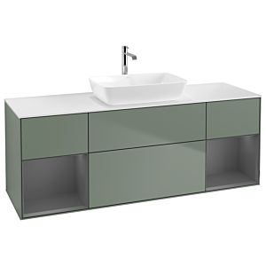 Villeroy und Boch Finion Waschtischunterschrank G861GKGM 160cm, Abdeckplatte white matt, Emotion, Regale Anthracite matt lacquer, Olive Matt Lacquer