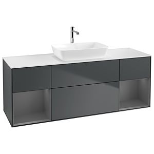 Villeroy und Boch Finion Waschtischunterschrank G861GKHG 160cm, Abdeckplatte white matt, Emotion, Regale Anthracite matt lacquer, Midnight Blue Matt Lacquer