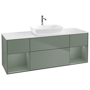 Villeroy und Boch Finion Waschtischunterschrank G861GMGM 160cm, Abdeckplatte white matt, Emotion, Regale Olive matt lacquer, Olive Matt Lacquer