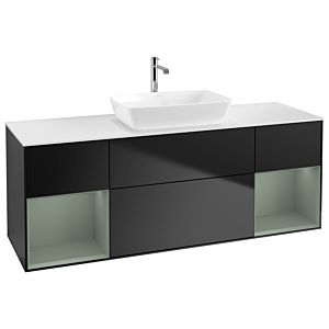 Villeroy und Boch Finion Waschtischunterschrank G861GMPD 160cm, Abdeckplatte white matt, Emotion, Regale Olive matt lacquer, Black matt lacquer