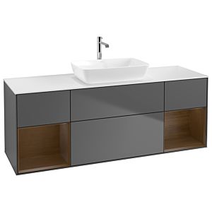 Villeroy und Boch Finion Waschtischunterschrank G861GNGK 160cm, Abdeckplatte white matt, Emotion, Regale Walnut Veneer, Anthracite matt