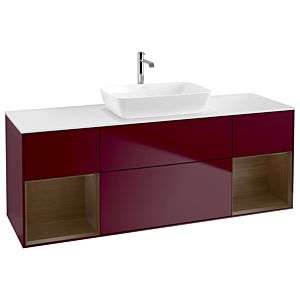 Villeroy und Boch Finion Waschtischunterschrank G861GNHB 160cm, Abdeckplatte white matt, Emotion, Regale Walnut Veneer, Peony Matt