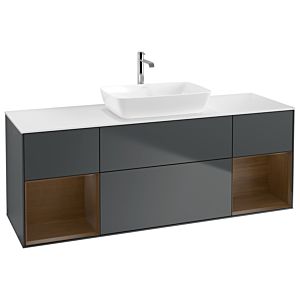 Villeroy und Boch Finion Waschtischunterschrank G861GNHG 160cm, Abdeckplatte white matt, Emotion, Regale Walnut Veneer, Midnight Blue Matt Lacquer