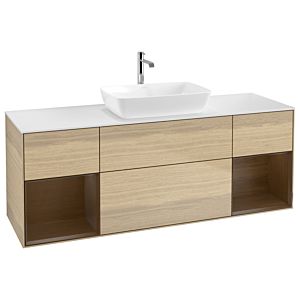 Villeroy und Boch Finion Waschtischunterschrank G861GNPC 160cm, Abdeckplatte white matt, Emotion, Regale Walnut Veneer, Oak Veneer