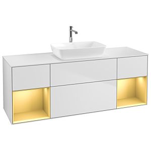 Villeroy und Boch Finion Waschtischunterschrank G861HFMT 160cm, Abdeckplatte white matt, Emotion, Regale Gold matt lacquer, White matt lacquer