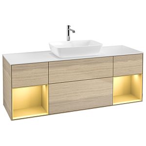 Villeroy et Boch Finion Villeroy et Boch G861HFPC 160cm, plaque de recouvrement blanc mat, Emotion, étagères laqué mat or, Oak Veneer