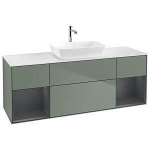 Villeroy und Boch Finion Waschtischunterschrank G861HGGM 160cm, Abdeckplatte white matt, Emotion, Regale Midnight matt lacquer, Olive Matt Lacquer