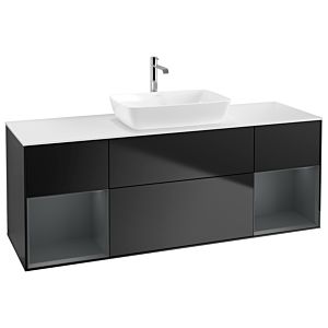 Villeroy und Boch Finion Waschtischunterschrank G861HGPD 160cm, Abdeckplatte white matt, Emotion, Regale Midnight matt lacquer, Black matt lacquer
