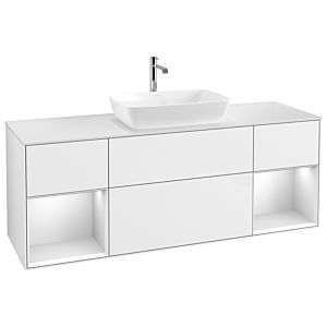 Villeroy und Boch Finion Waschtischunterschrank G861MTGF 160cm, Abdeckplatte white matt, Emotion, Regale White matt lacquer, Glossy white lacquer