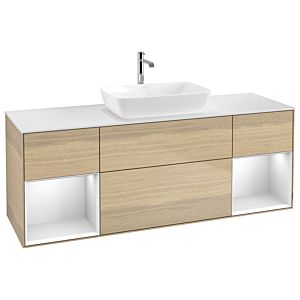 Villeroy et Boch Finion Villeroy et Boch G861MTPC 160cm, plaque de recouvrement blanc mat, Emotion, étagères laqué blanc mat, Oak Veneer