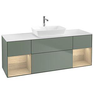 Villeroy und Boch Finion Waschtischunterschrank G861PCGM 160cm, Abdeckplatte white matt, Emotion, Regale Oak Veneer, Olive Matt Lacquer