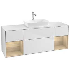 Villeroy und Boch Finion Waschtischunterschrank G861PCMT 160cm, Abdeckplatte white matt, Emotion, Regale Oak Veneer, White matt lacquer