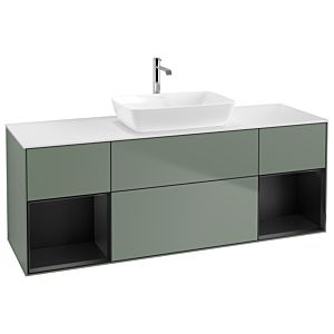 Villeroy et Boch Finion Villeroy et Boch G861PDGM 160cm, plaque de recouvrement blanc mat, Emotion, étagères laqué noir mat, Olive Matt Lacquer