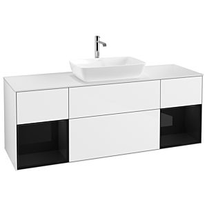 Villeroy und Boch Finion Waschtischunterschrank G861PHGF 160cm, Abdeckplatte white matt, Emotion, Regale Glossy black lacquer, Glossy white lacquer