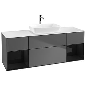 Villeroy and Boch Finion Villeroy and Boch Finion G861PHGK 160cm, cover plate white matt, Emotion, shelves Glossy black lacquer, Anthracite matt