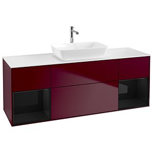 Villeroy und Boch Finion Waschtischunterschrank G861PHHB 160cm, Abdeckplatte white matt, Emotion, Regale Glossy black lacquer, Peony Matt