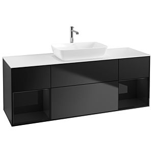 Villeroy und Boch Finion Waschtischunterschrank G861PHPD 160cm, Abdeckplatte white matt, Emotion, Regale Glossy black lacquer, Black matt lacquer
