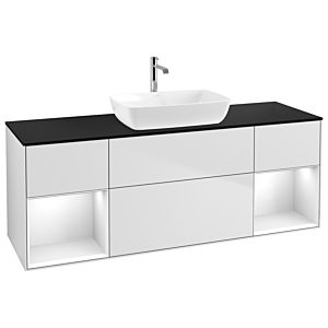 Villeroy und Boch Finion Waschtischunterschrank G862GFMT 160cm, Abdeckplatte black matt, Emotion, Regale Glossy white lacquer, White matt lacquer