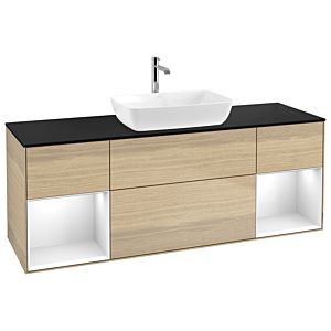 Villeroy et Boch Finion Villeroy et Boch G862GFPC 160cm, plaque de recouvrement noir mat, Emotion, étagères Laque blanche brillante, Oak Veneer