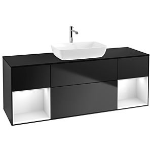 Villeroy und Boch Finion Waschtischunterschrank G862GFPD 160cm, Abdeckplatte black matt, Emotion, Regale Glossy white lacquer, Black matt lacquer
