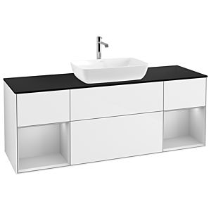 Villeroy und Boch Finion Waschtischunterschrank G862GJGF 160cm, Abdeckplatte black matt, Emotion, Regale Light grey matt lacquer, Glossy white lacquer