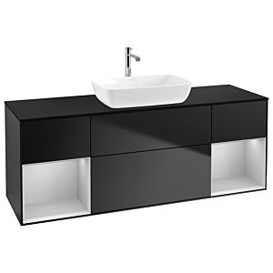 Villeroy und Boch Finion Waschtischunterschrank G862GJPD 160cm, Abdeckplatte black matt, Emotion, Regale Light grey matt lacquer, Black matt lacquer