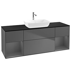 Villeroy und Boch Finion Waschtischunterschrank G862GKGK 160cm, Abdeckplatte black matt, Emotion, Regale Anthracite matt lacquer, Anthracite matt