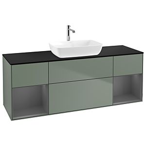 Villeroy und Boch Finion Waschtischunterschrank G862GKGM 160cm, Abdeckplatte black matt, Emotion, Regale Anthracite matt lacquer, Olive Matt Lacquer