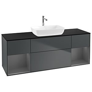 Villeroy und Boch Finion Waschtischunterschrank G862GKHG 160cm, Abdeckplatte black matt, Emotion, Regale Anthracite matt lacquer, Midnight Blue Matt Lacquer